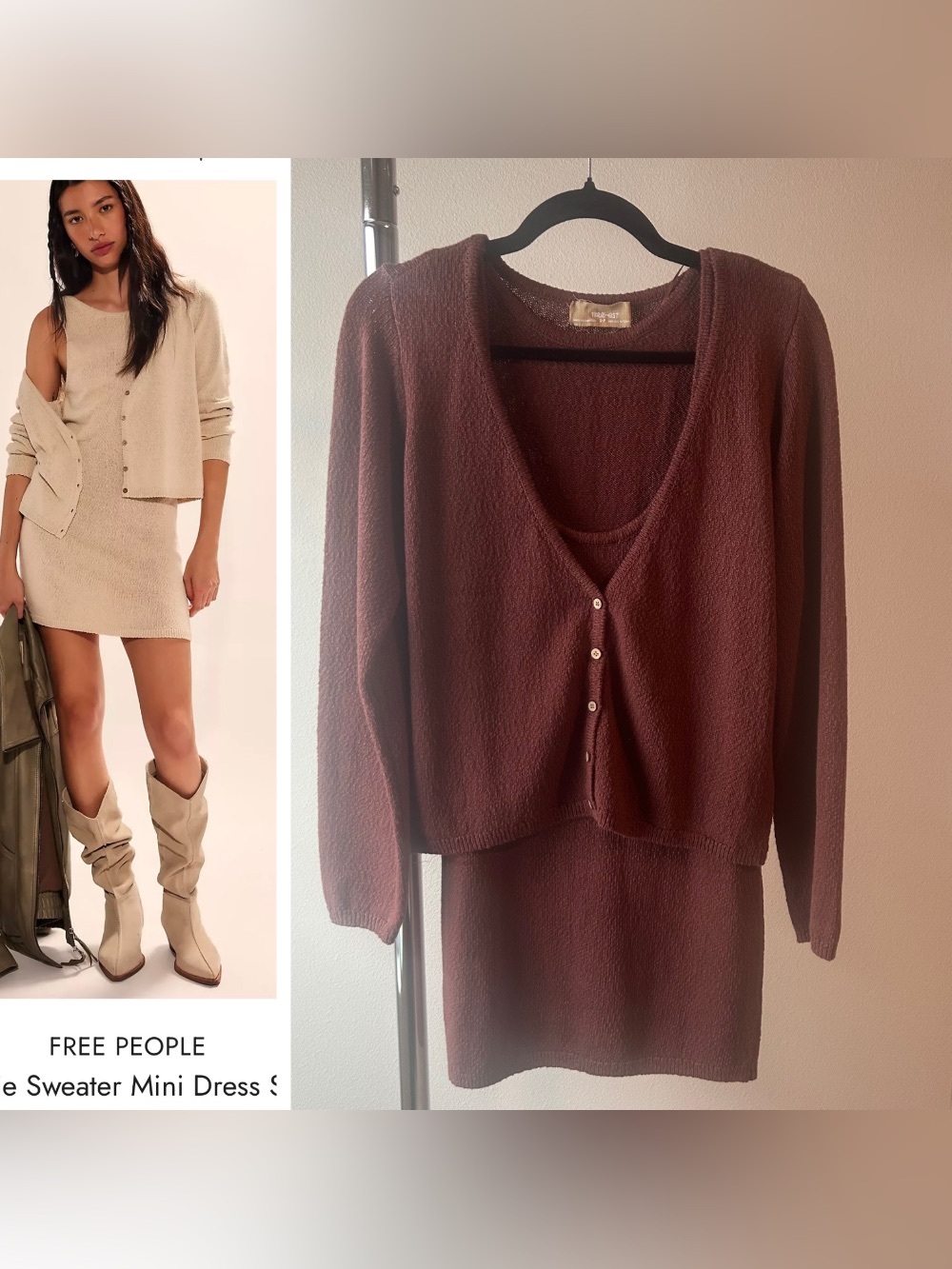 Free People Free-est Size Small Sadie Sweater and Dress Knit Set Dark Red NWOT
